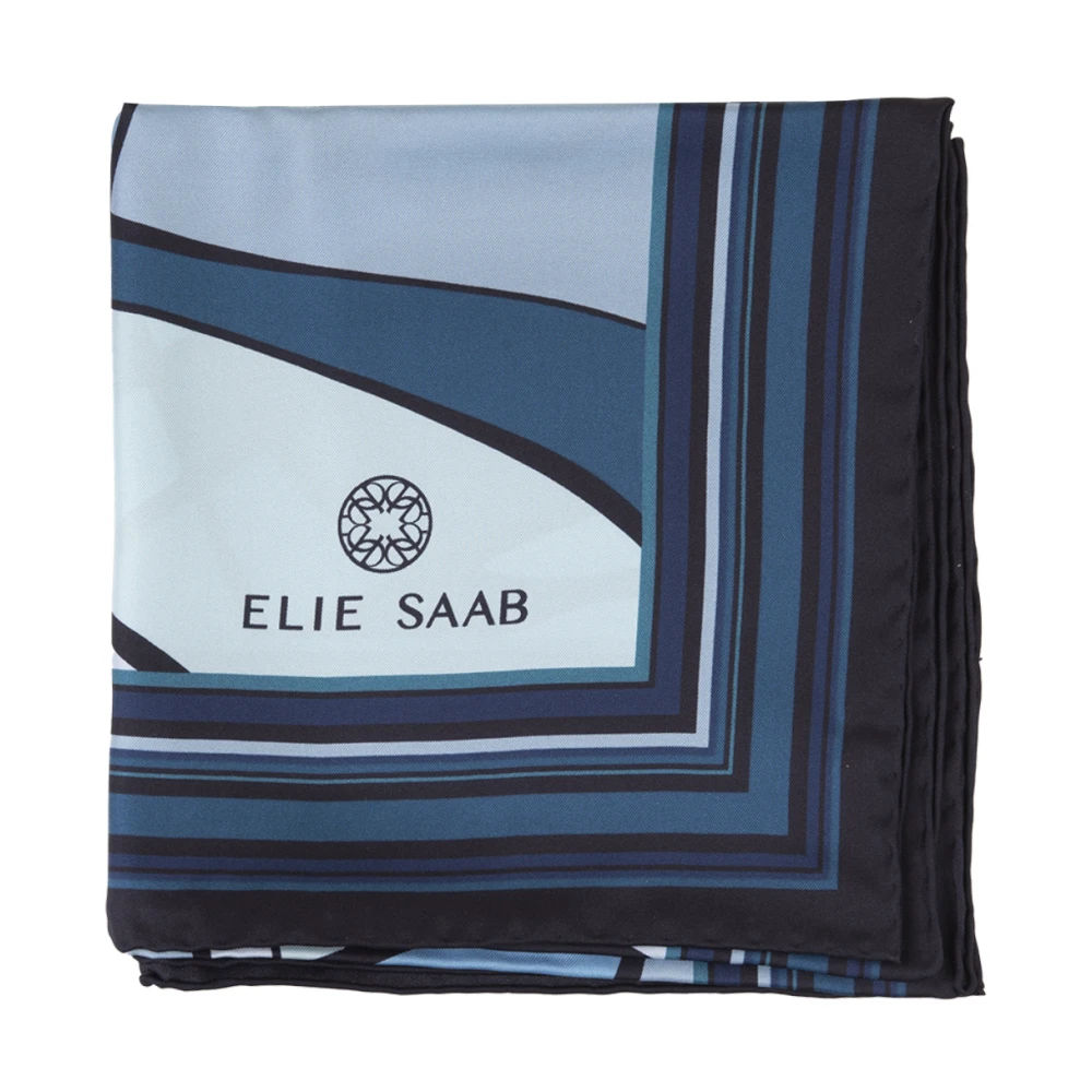 Elie Saab Blauwe Zijden Sjaal met Logo Blue Dames