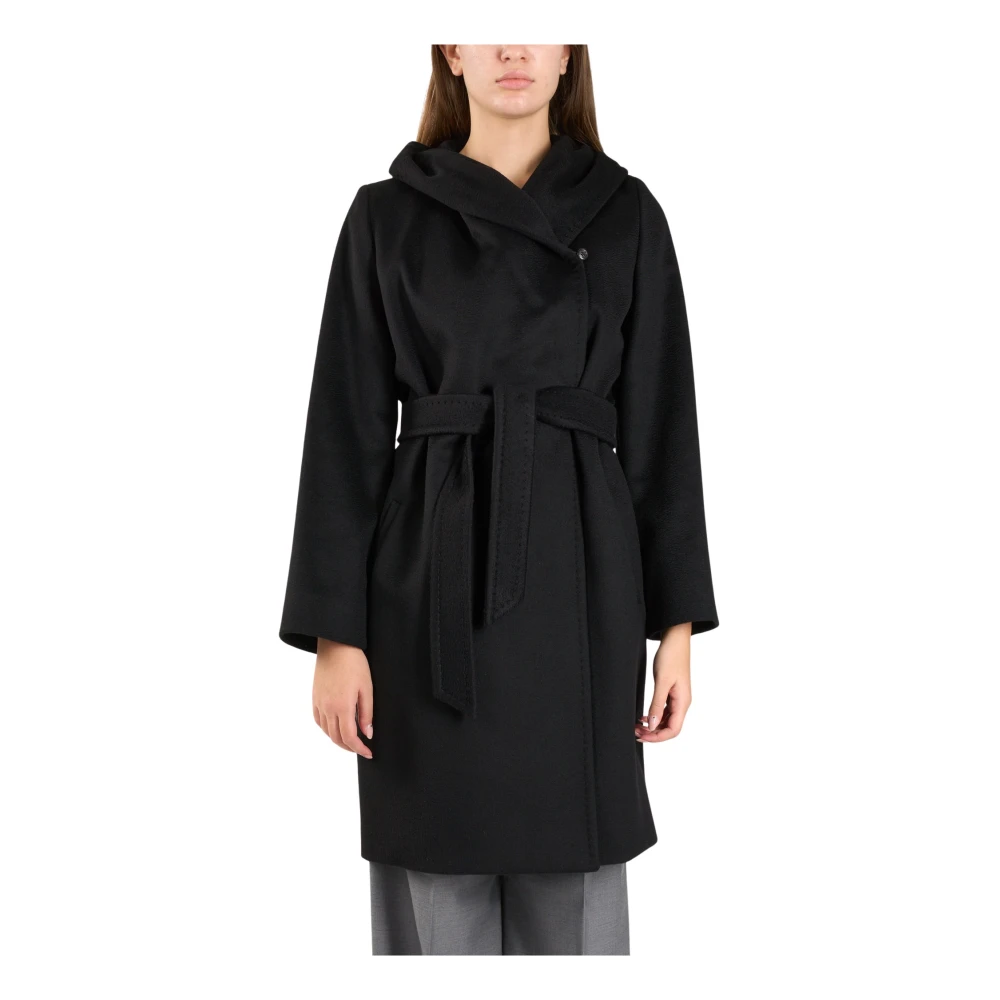 Max Mara Studio Wollen jas met capuchon Newmang stijl Black Dames