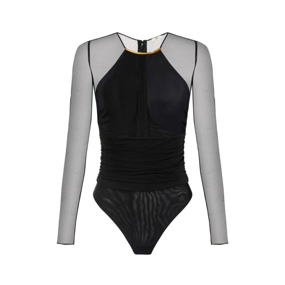 Elisabetta Franchi Women's Black Full-Body, M, Crepe Jersey Bodysuit With Jewel Detail