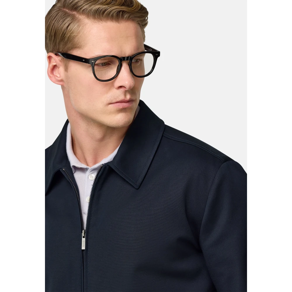 Boggi Milano Stretch Cotton Bomberjack met overhemdkraag Blue Heren