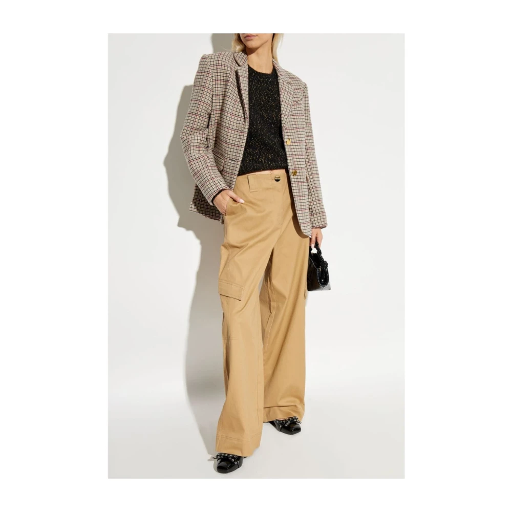 Ganni Houndstooth Wollen Jas Brown Dames