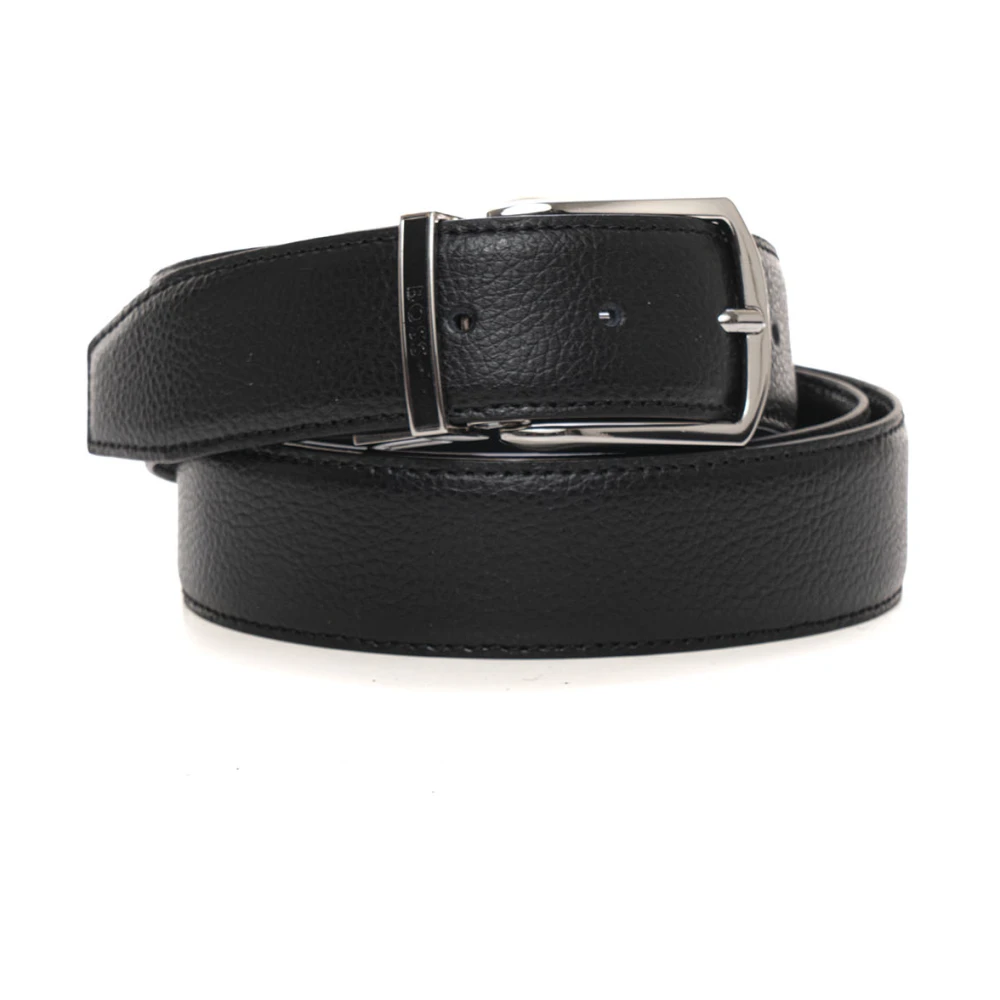 Boss Verstelbare Omkeerbare Leren Riem met Logogesp Black Heren