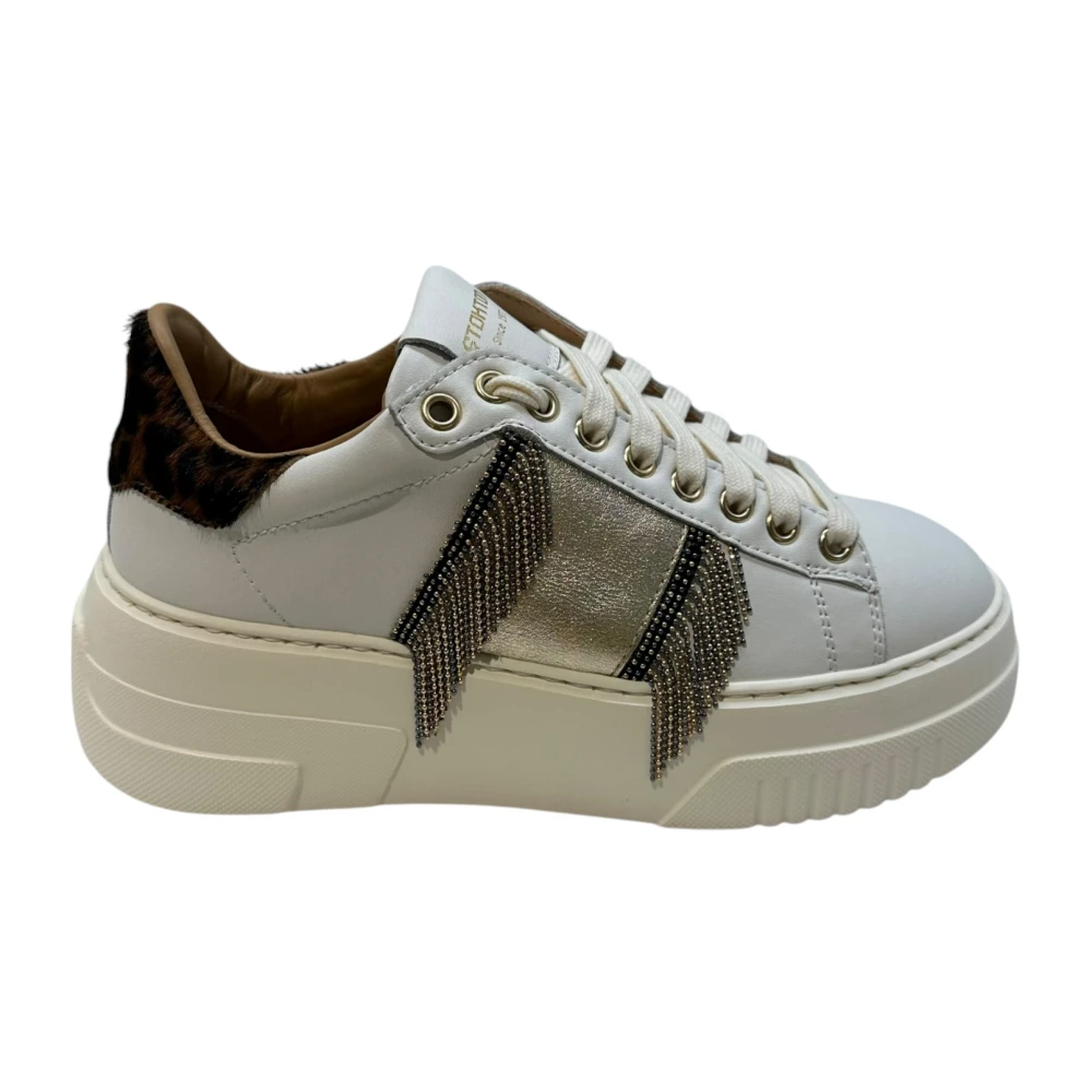 Stokton Sneaker met Luipaardprint en Franje White Dames