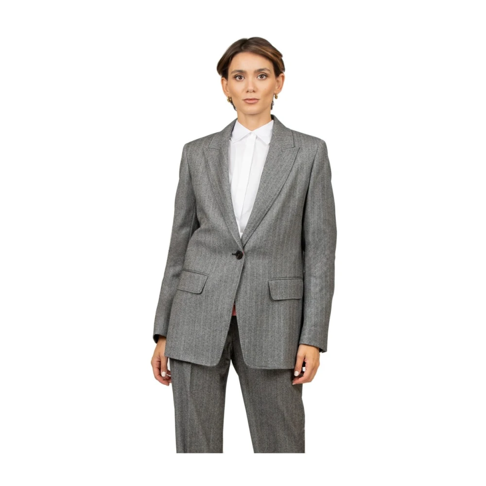 Max Mara Studio Grijze en Zwarte Wol Spigata Jas Gray Dames