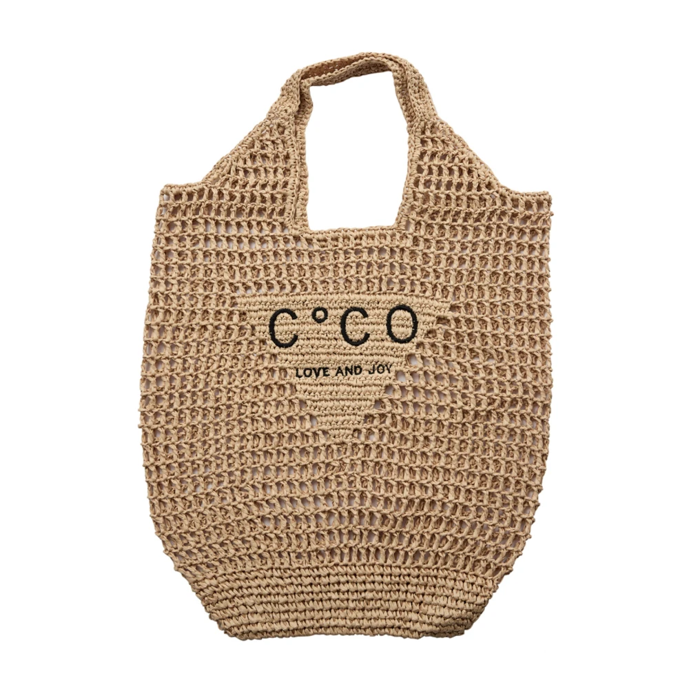 Co'Couture Gevlochten Stro Tote met Logo Beige Dames