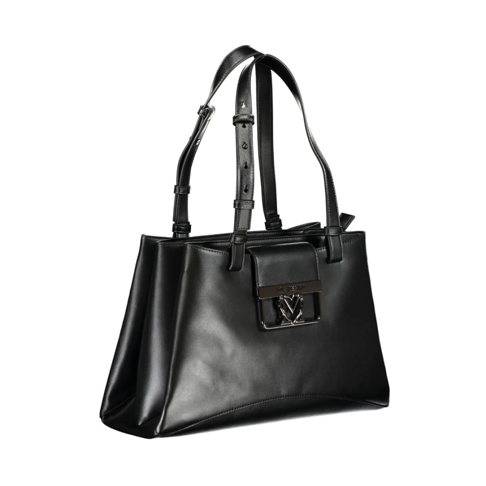 Love Moschino Zwarte Polyethyleen Schoudertas met Meerdere Compartimenten Black Dames