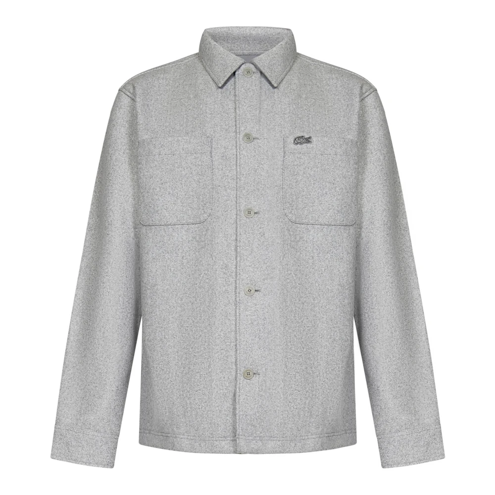 Lacoste Grijze knoopshirt met krokodilborduursel Gray Heren
