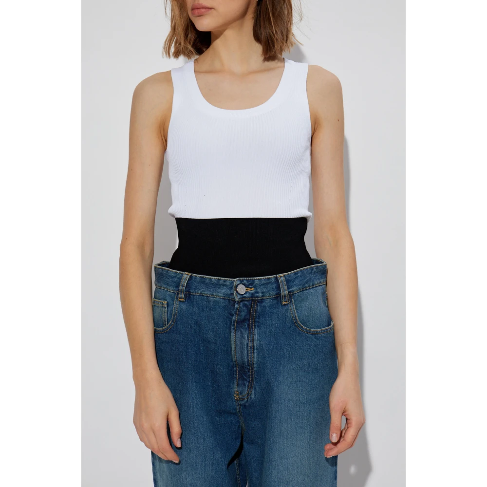 Alaïa Geribbelde bodysuit White Dames