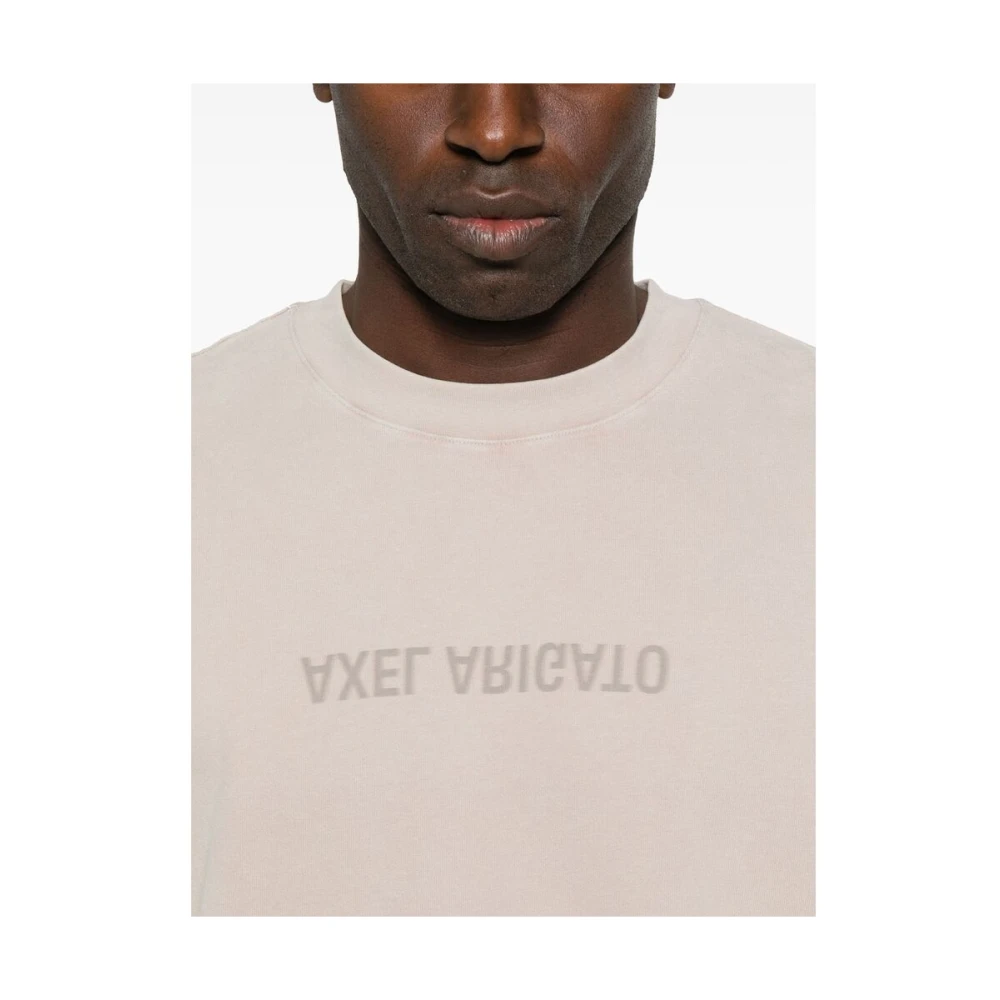 Axel Arigato Taupe Grey Logo Print T-shirt met ronde hals Gray Heren