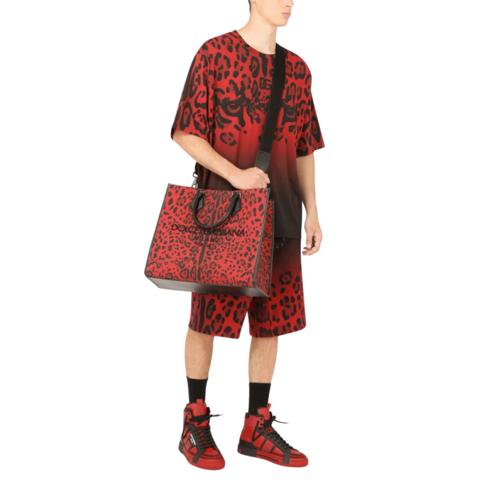 Dolce & Gabbana Rode Leopard Print Katoenen Jersey T-shirt Multicolor Heren