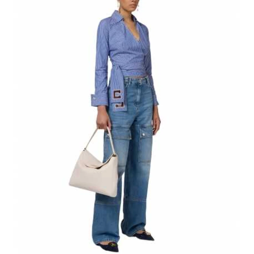 Elisabetta Franchi Blauw-Wit Gestreepte Cache Cœur Shirt Blue Dames