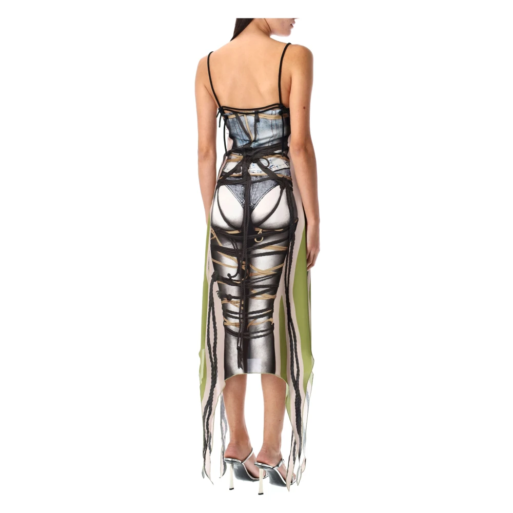 Y Project Bondage Print Jurk Taupe Groen Multicolor Dames