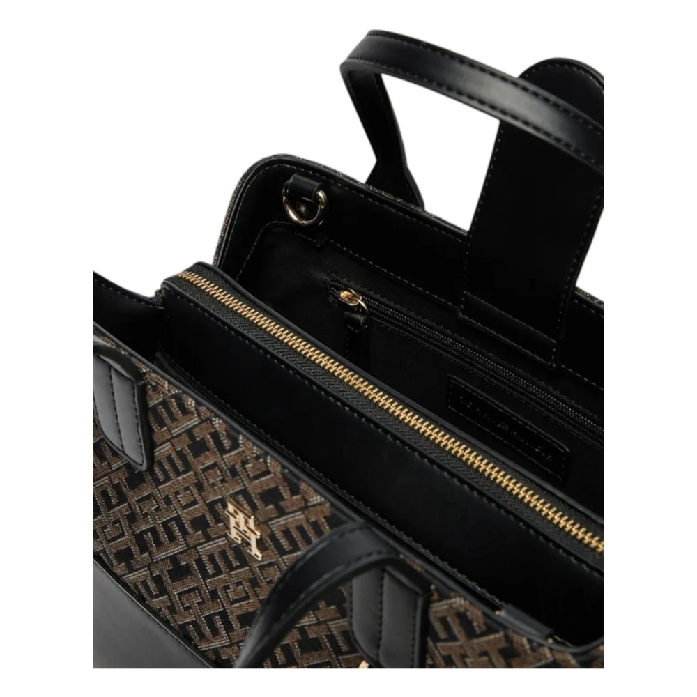 Tommy Hilfiger Jacquard Satchel Herfst Winter Collectie Black Dames