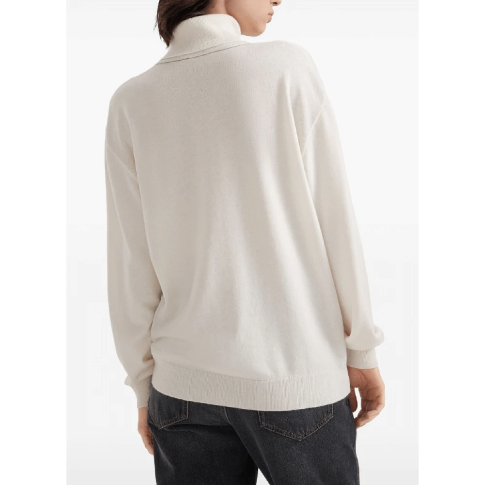 BRUNELLO CUCINELLI Witte Cashmere Mock Neck Jumper White Dames