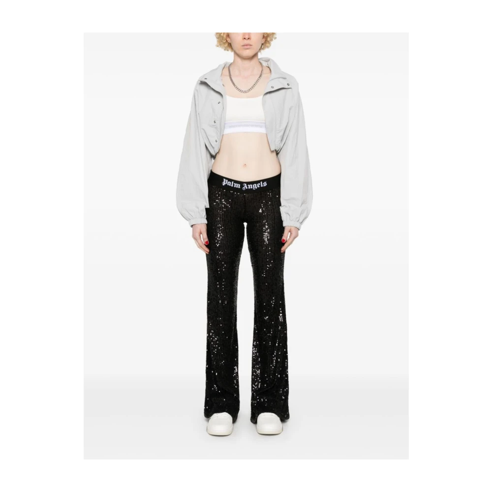 Palm Angels Zwarte Pailletten Flared Broek Black Dames
