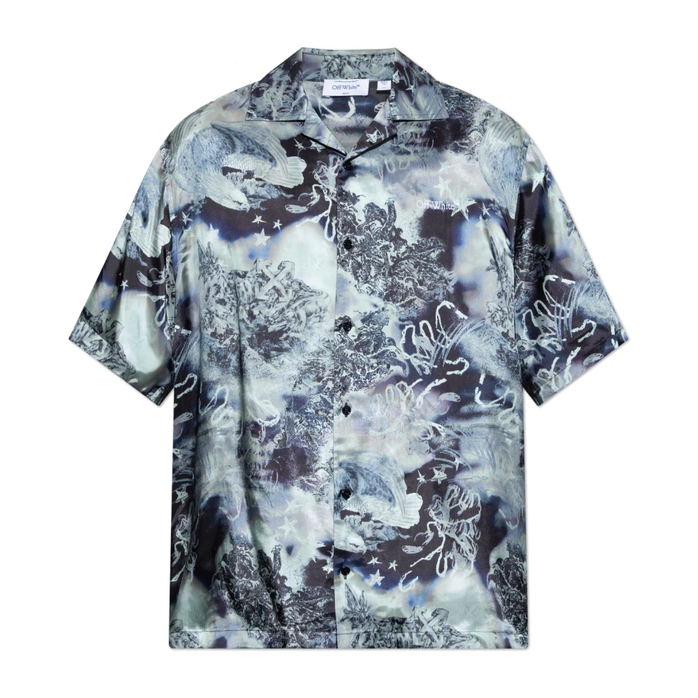 Off White Blue Logo Shirt - Male - Short Sleeve Shirts - L - Shirts
