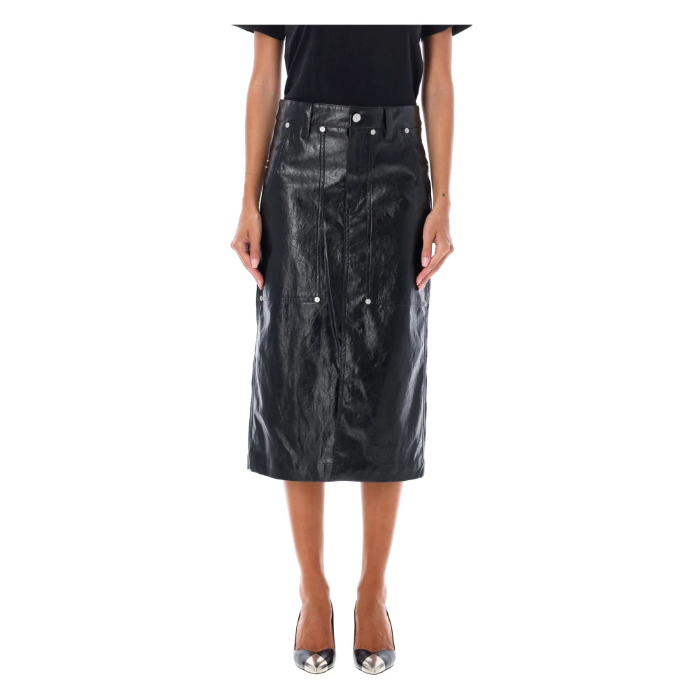 Isabel Marant Étoile Zwarte Patent Angele Midi Rok Black Dames