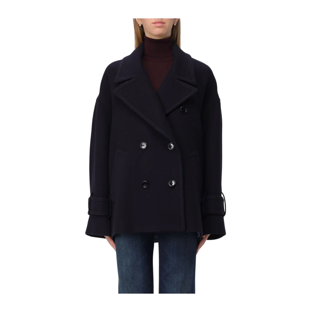 Dondup Dubbelbreasted peacoat met kasjmierwol Blue Dames