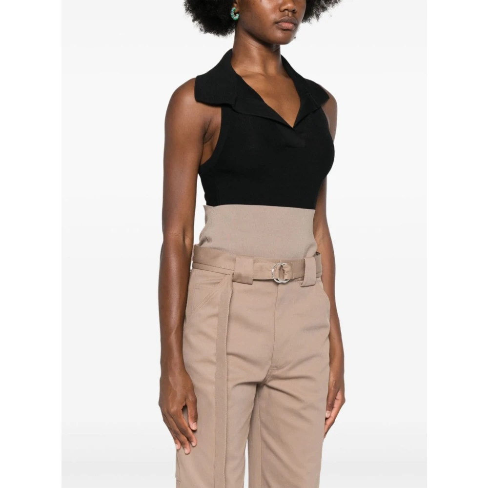 Alaïa Zwarte Mouwloze Polo Bodysuit Black Dames
