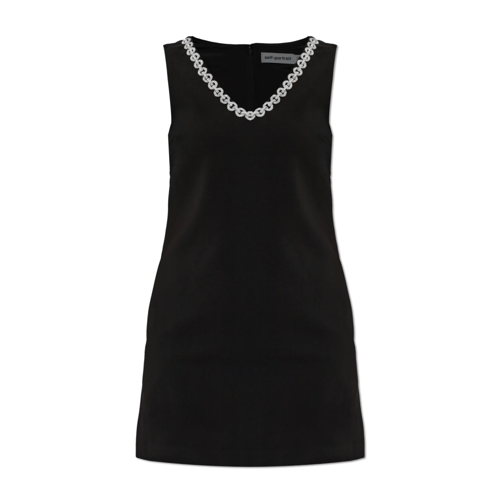 Self Portrait Women's Black Dress With Shimmering Crystals At The Neckline