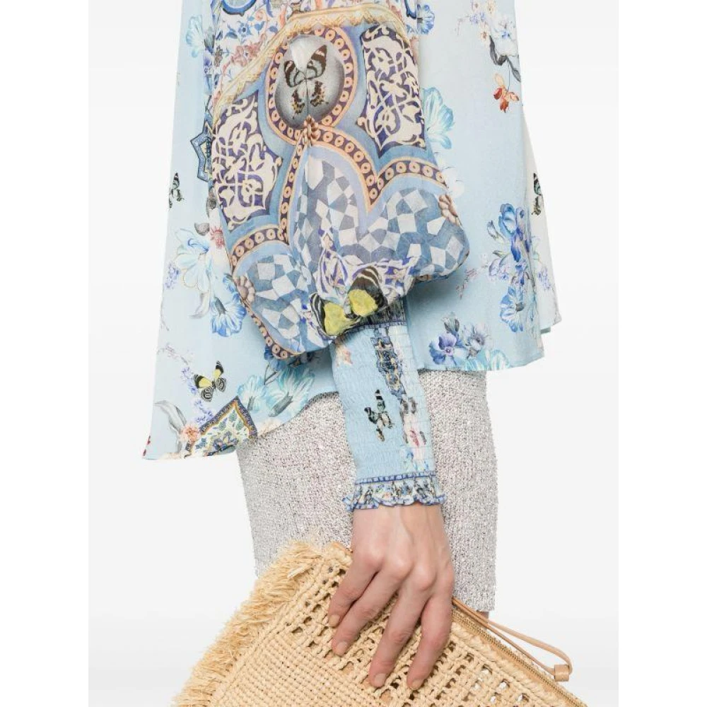 Camilla Zijden blouse met kristalversiering Blue Dames
