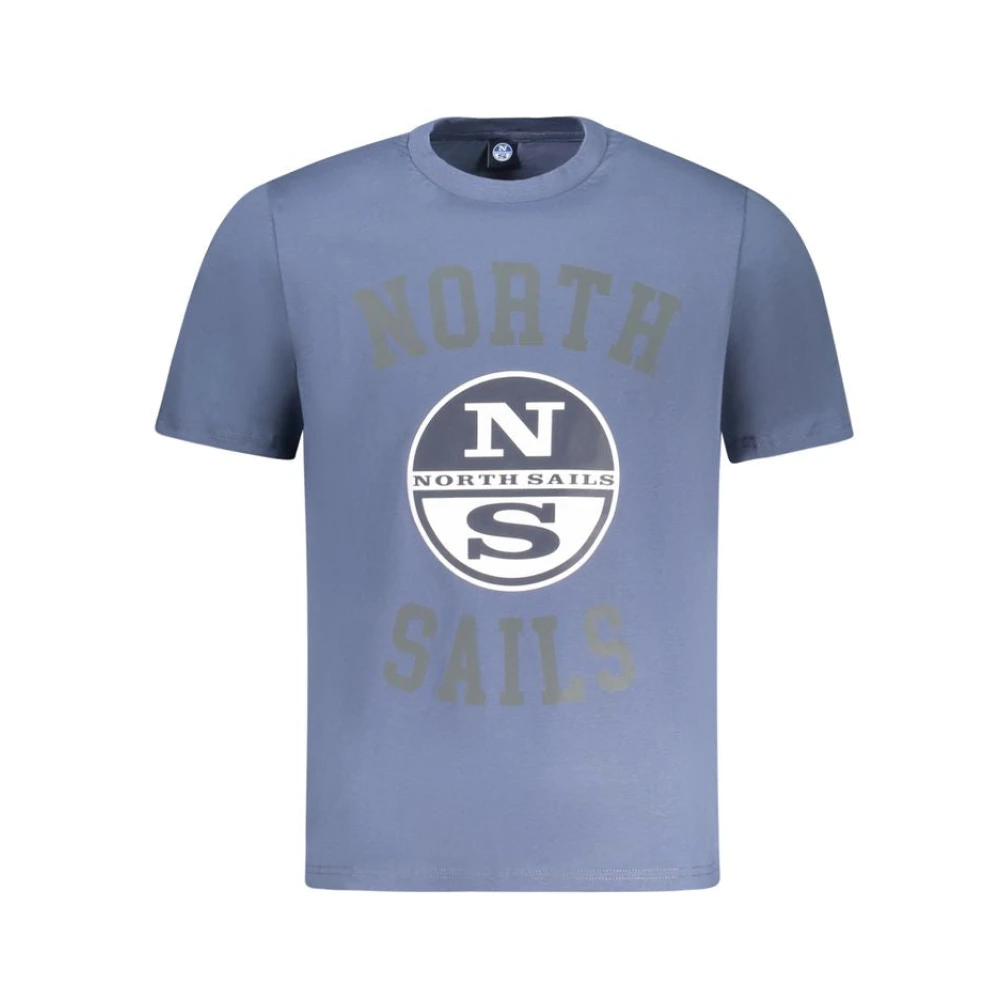 North Sails , T-Shirts, Male, Blue, M, Blue Cotton T-Shirt With Dynamic Print