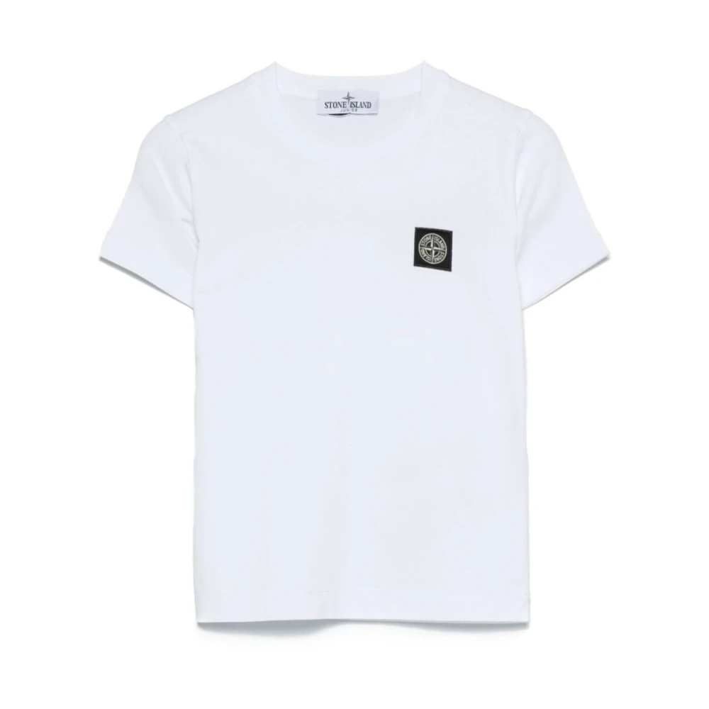 Stone Island White Kids Short Sleeve T-Shirts, Male, 8 Y, Short-Sleeve T-Shirt