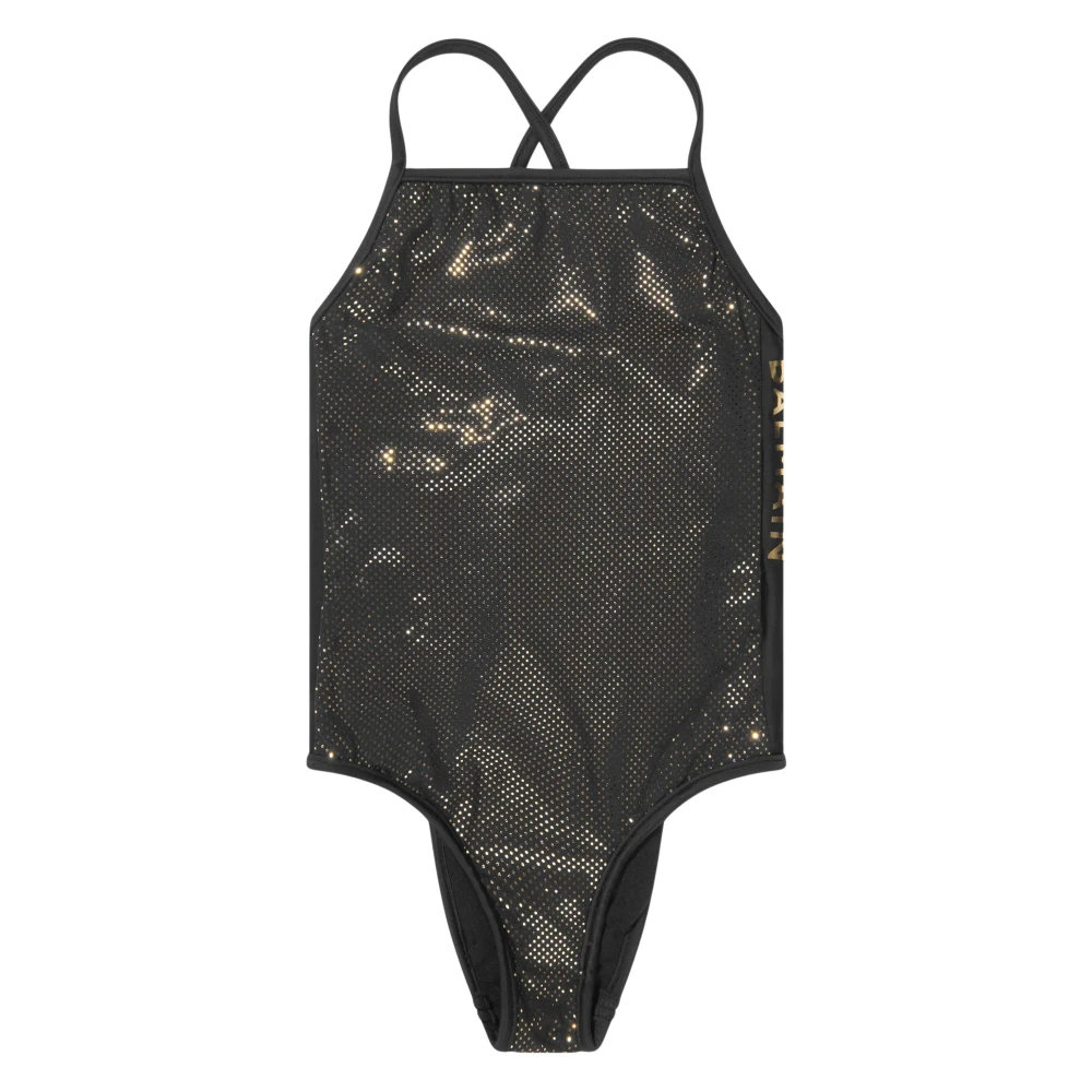 Balmain Girls Black Logo Swimsuit With Gold Shimmering Design - Kids Swimsuits - 4 Y - Kids