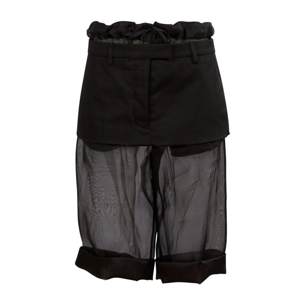 Maison Margiela Zwarte zijden organza shorts met gabardine minirok overlay Black Dames