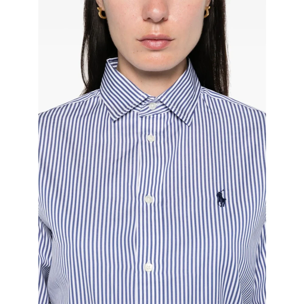 Polo Ralph Lauren Blauw Gestreept Poplin Overhemd Blue Dames