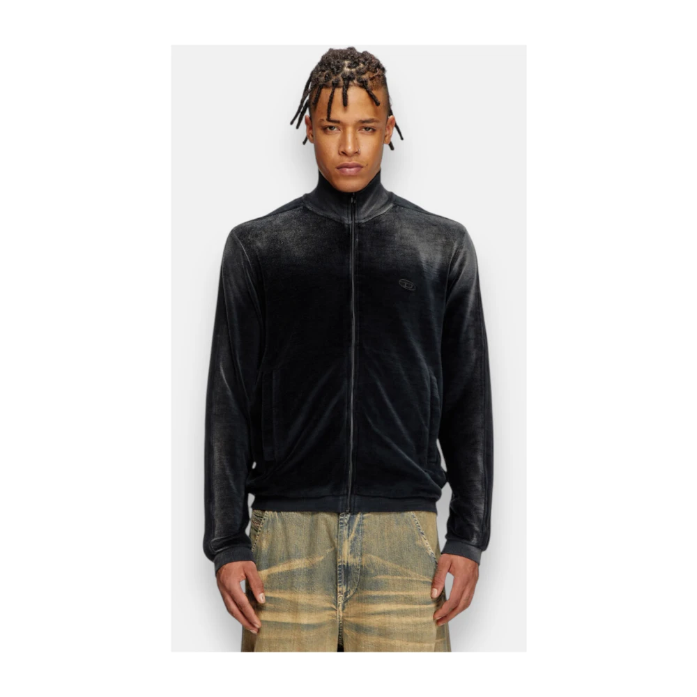 Diesel Chenille Utility Sweatshirt met Rits Black Heren