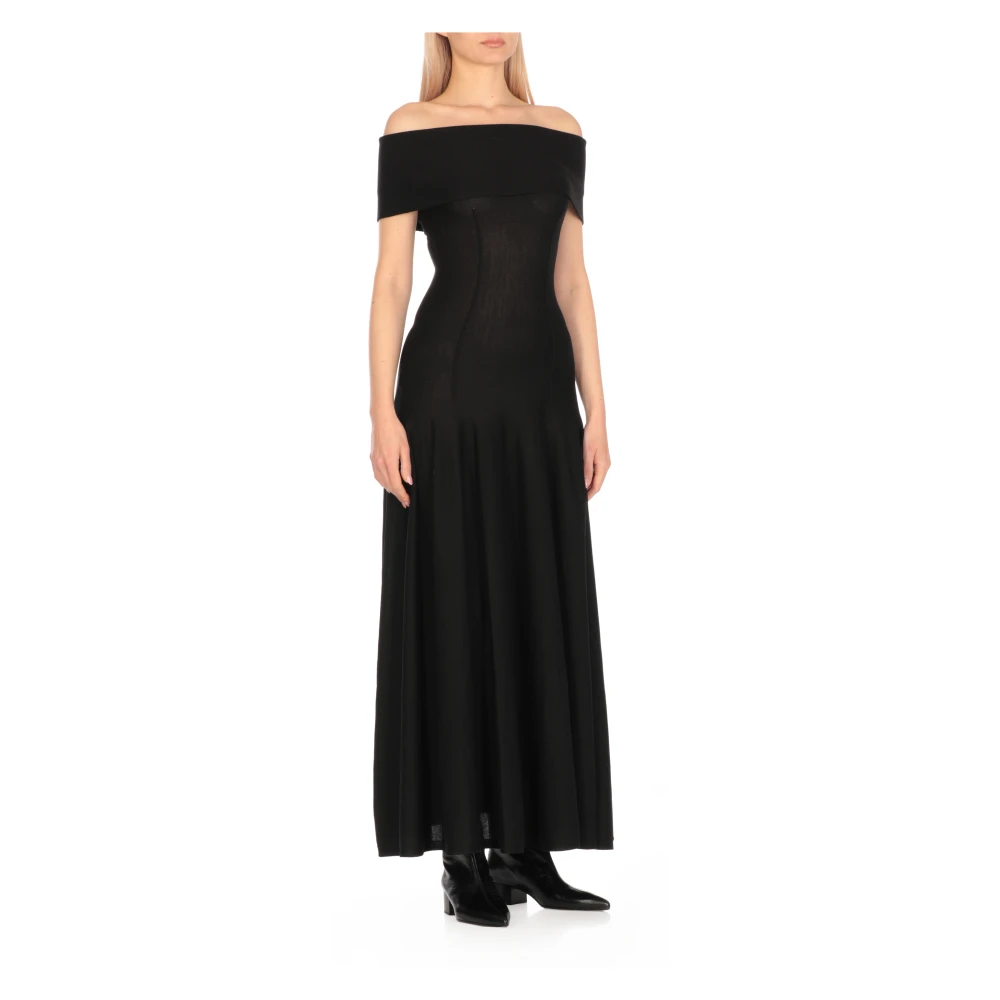 Khaite Zwarte Wollen Jurk Rechte Halslijn Mouwloos Black Dames
