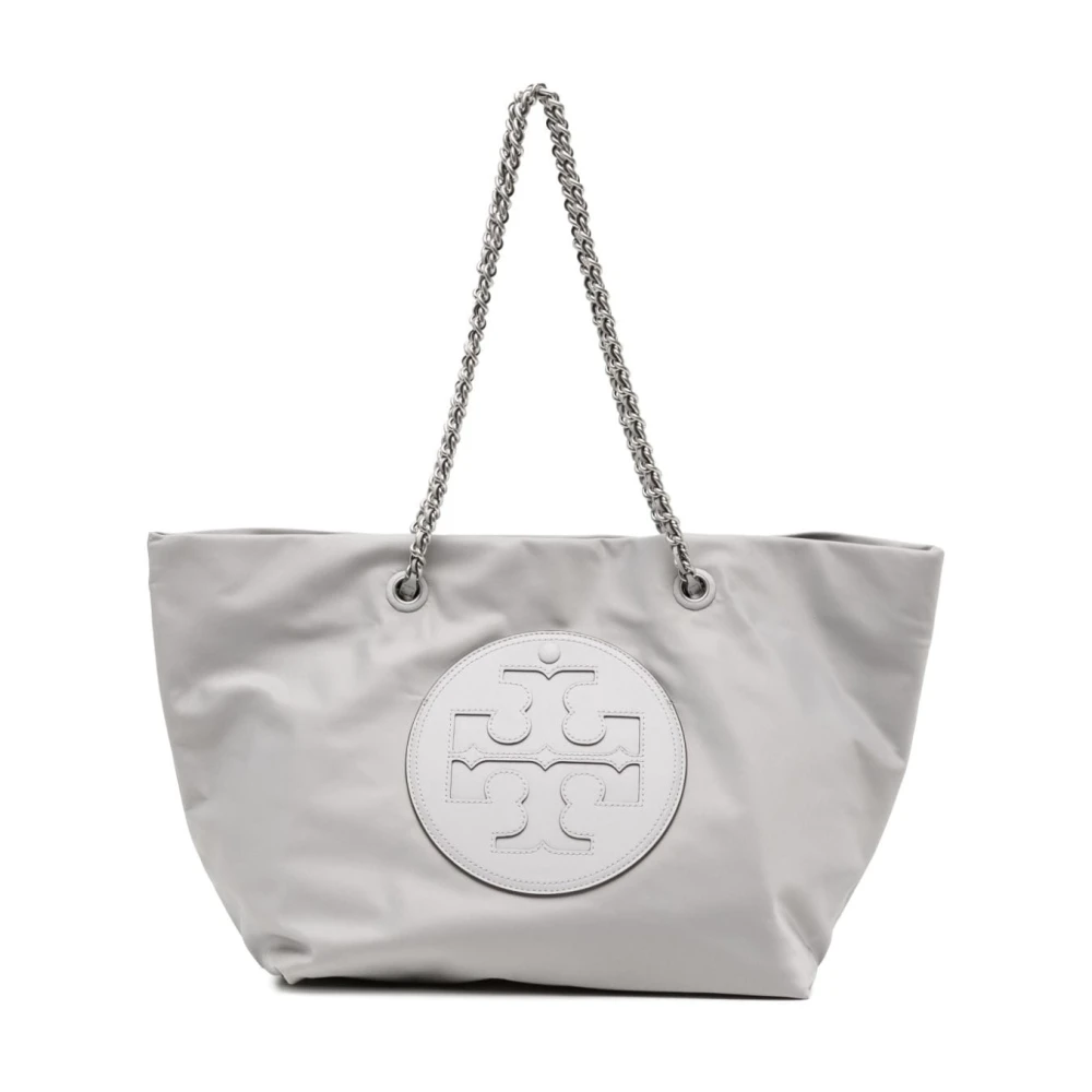 TORY BURCH Stijlvolle Schoudertas met Logo Patch Gray Dames