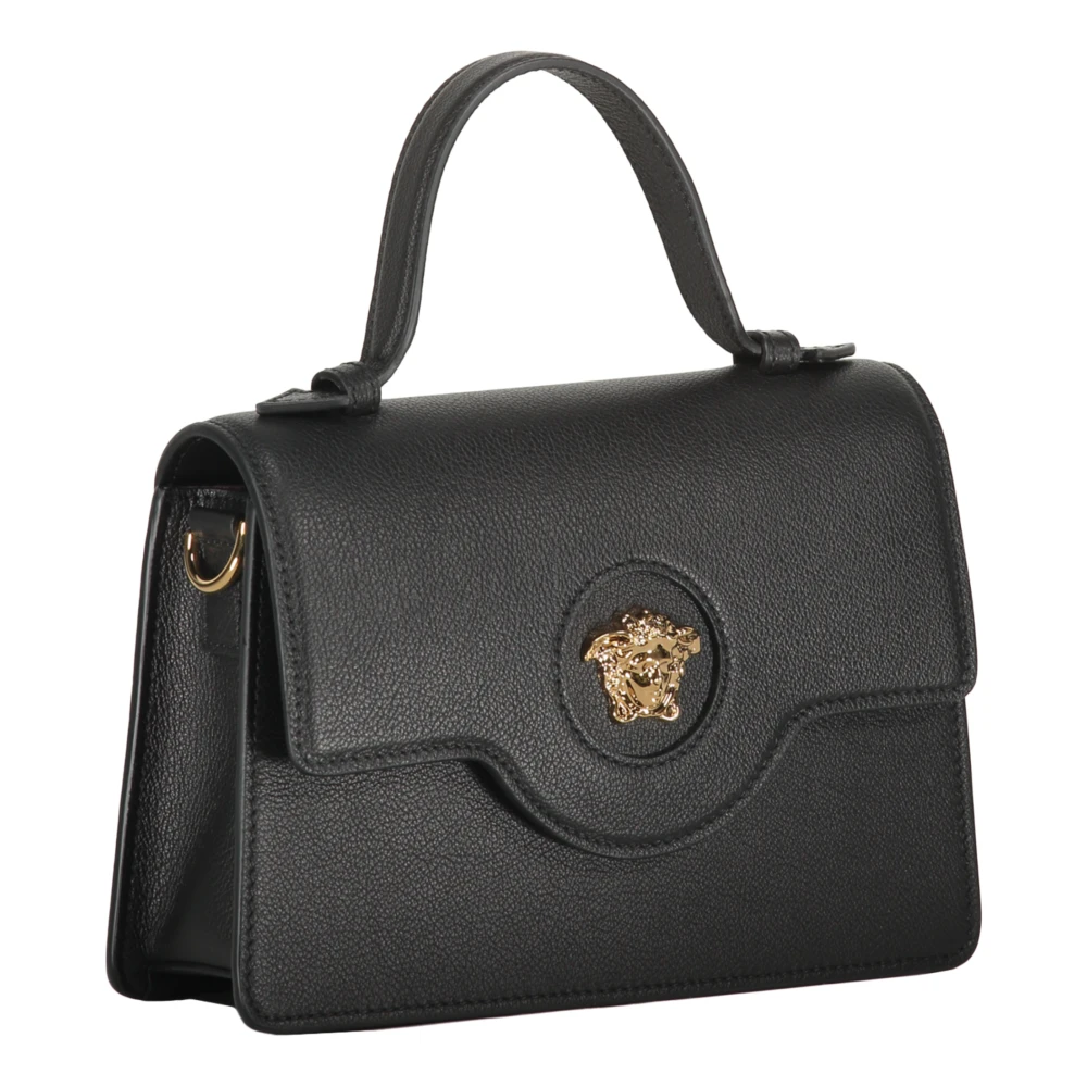 Versace Mini Leren Tas met Push-Lock Sluiting Black Dames