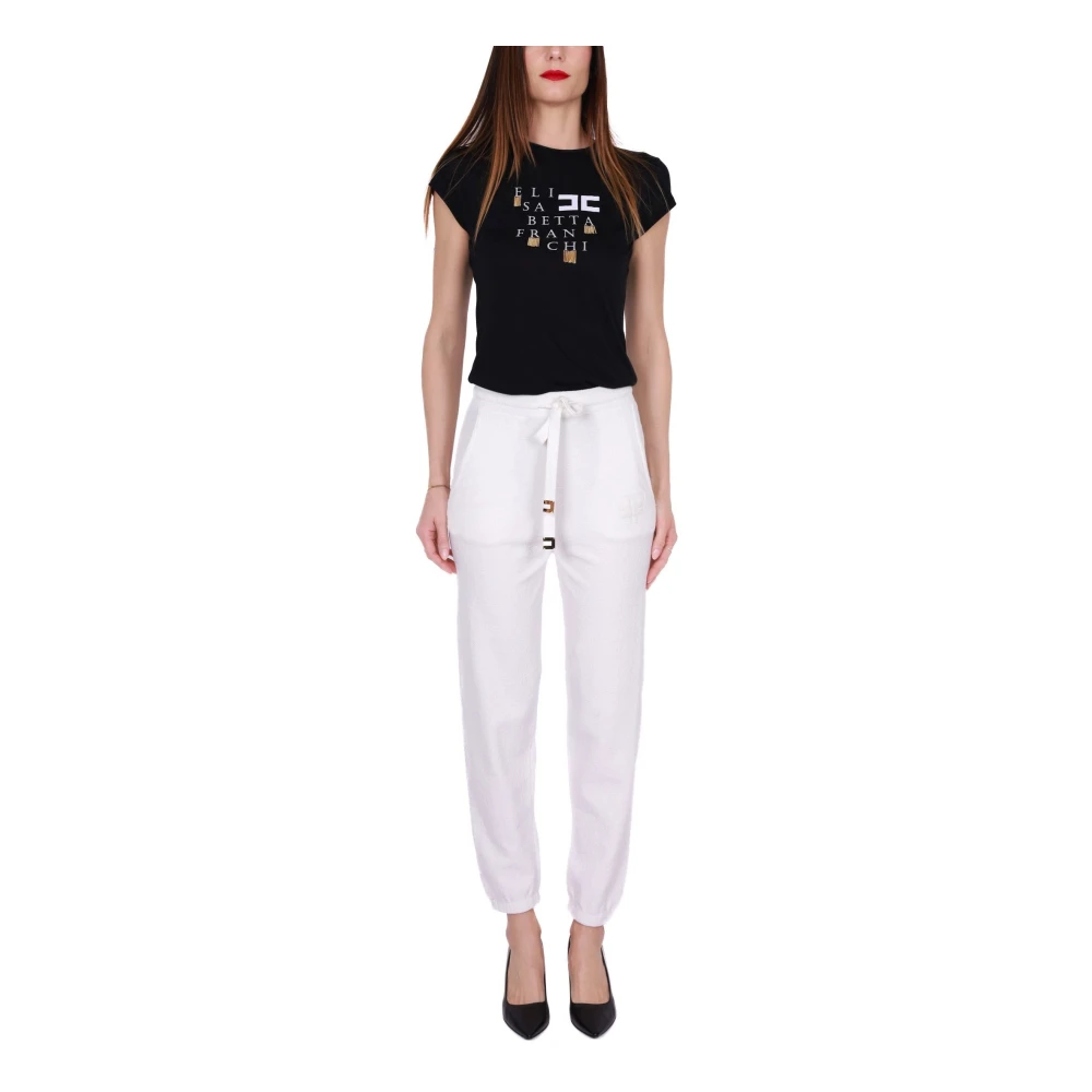 Elisabetta Franchi Witte katoenen joggerbroek met logo White Dames