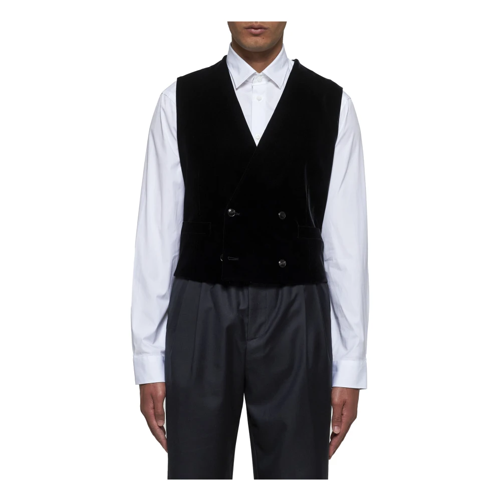 Giorgio Armani Zwarte Double-Breasted V-Hals Jas Black Heren
