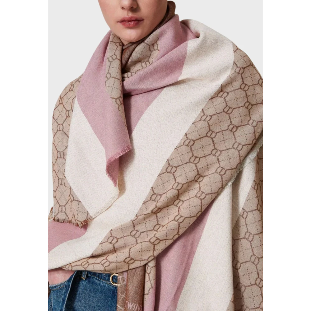 Twinset Kleurrijke Jacquard Poncho met Oval T Logo Multicolor Dames