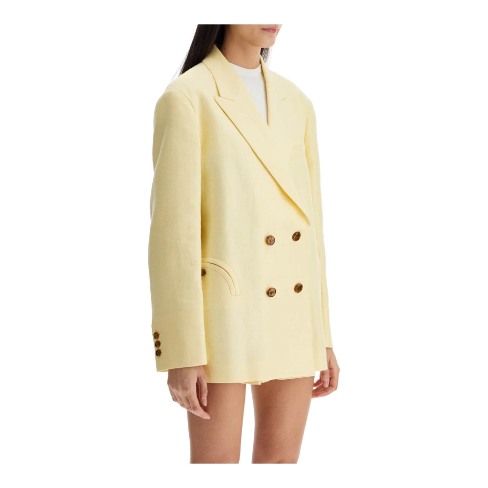 Blazé Milano Elegant Linen Nightbreak Blazer Yellow Dames
