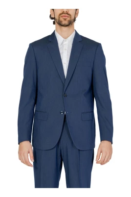 Blå Knäppt Blazer för Män