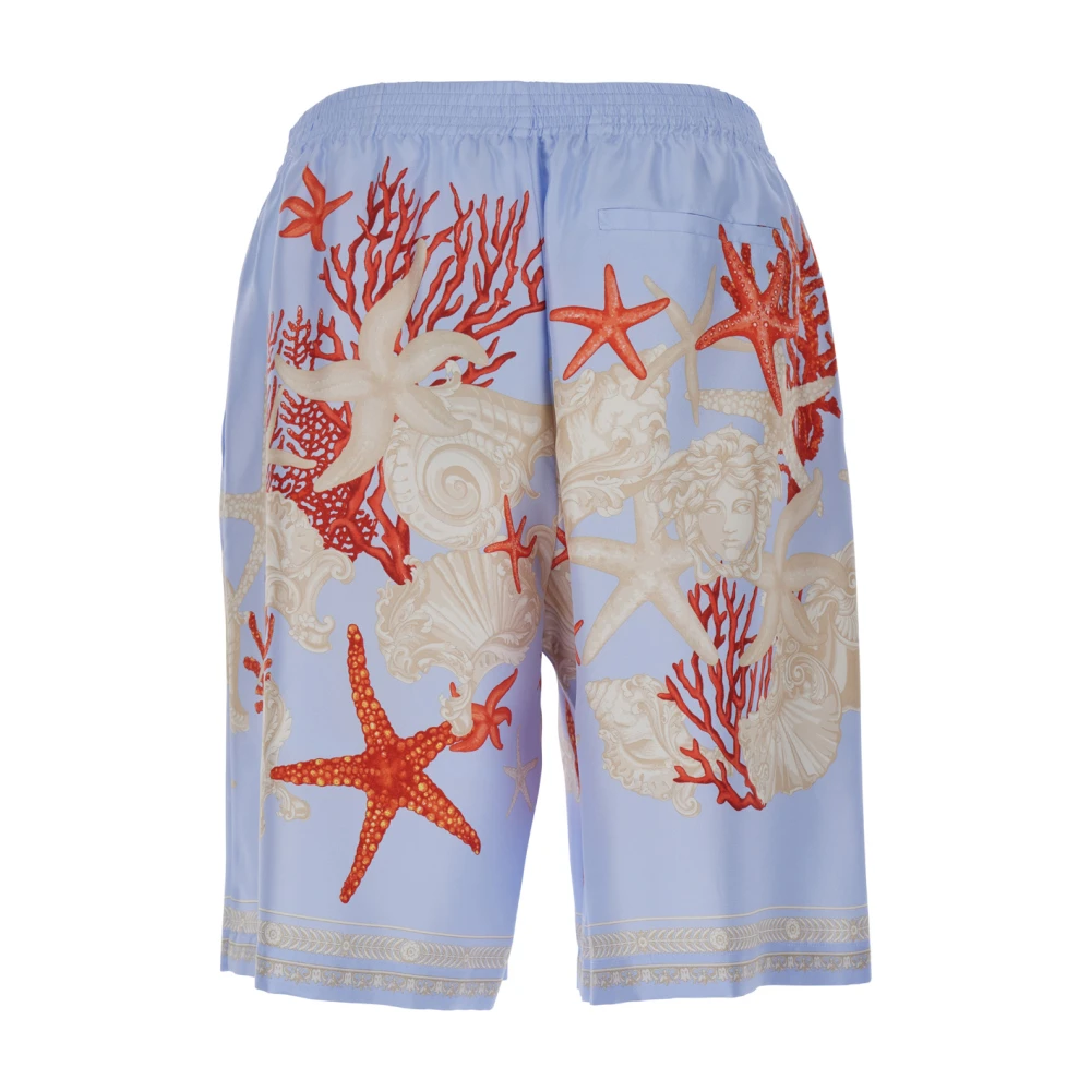 Versace Blauwe Zeebodemprint Zijden Shorts Multicolor Heren