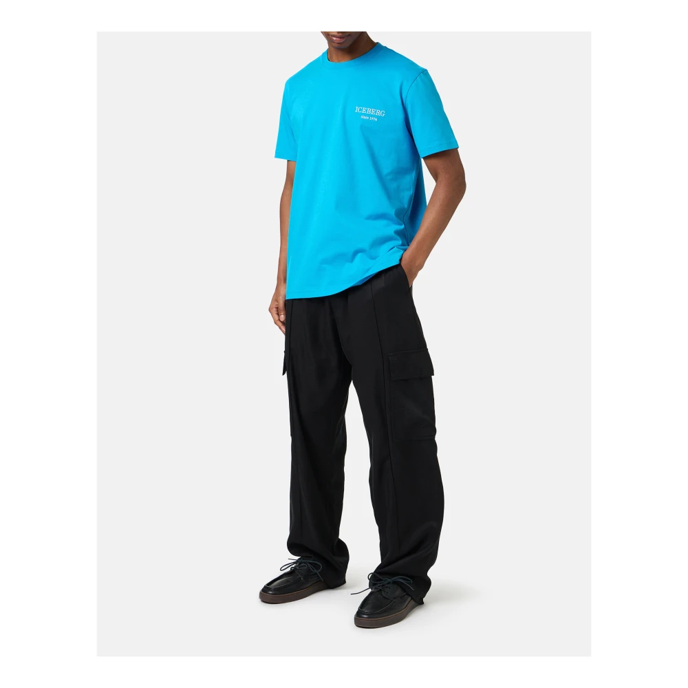 Iceberg Kobaltblauwe klassieke regular fit jersey T-shirt Blue Heren