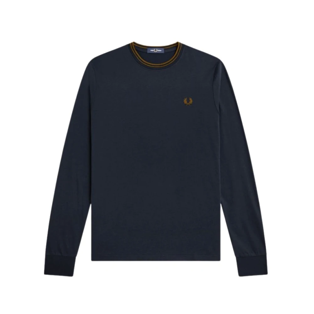 Fred Perry Lange Mouw Katoenen T-shirt met Gestreepte Rand Blue Heren