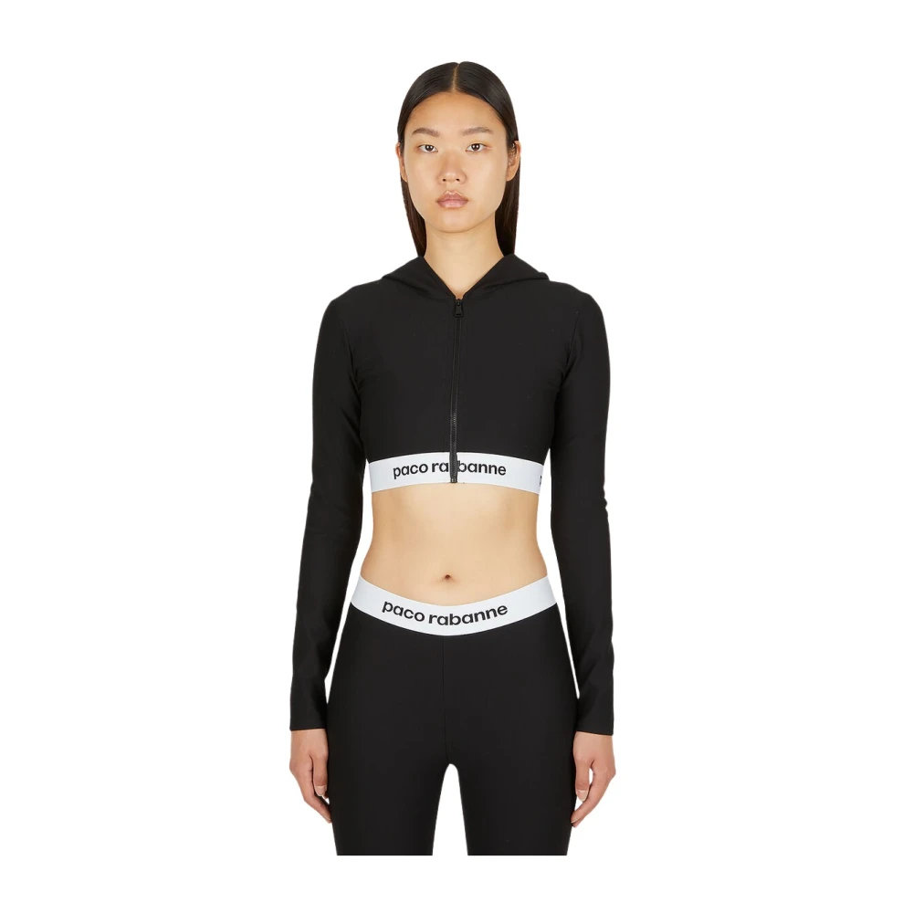 Rabanne Women's Black Cropped Hooded Sweatshirt - Hoodies - L - Sweatshirts & Hoodies