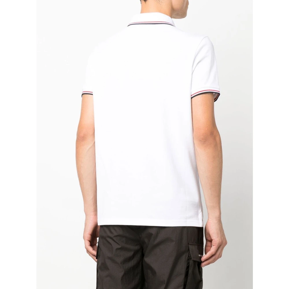 Moncler Gestreept Logo Patch Poloshirt White Heren
