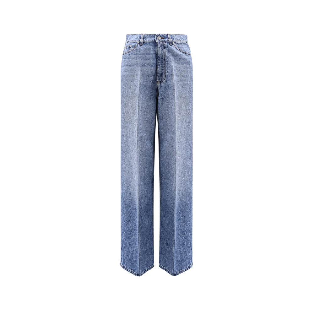 Stella Mccartney Women's Blue Wide Leg Jeans With Embroidered Logo - Straight Fit Jeans - W25 - Jeans