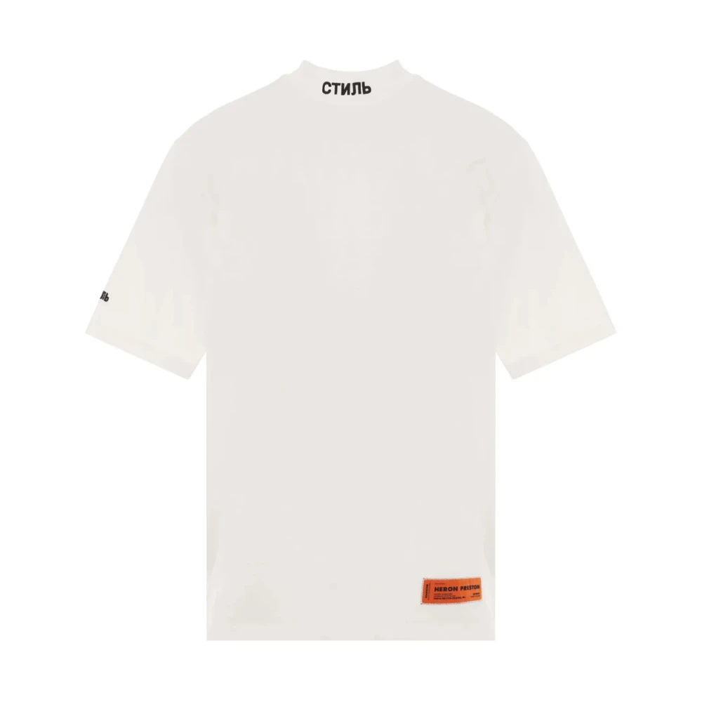 Heron Preston Men's White Logo Turtleneck Cotton T-Shirt