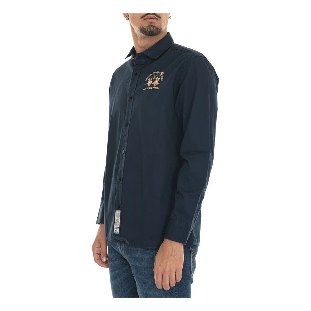 LA MARTINA Lange mouwen shirt met logo sluiting Blue Heren