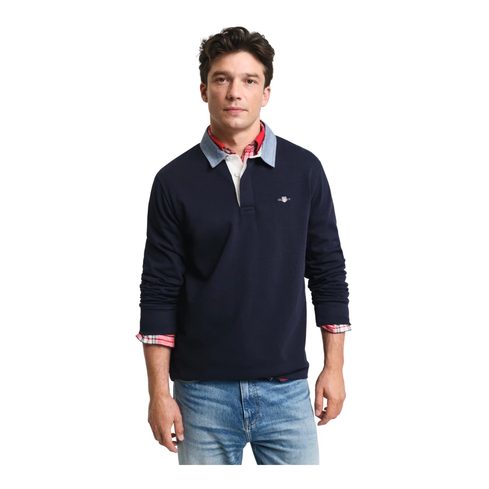 Gant Grafische Twill Kraag Rugger Shirt Blue Heren