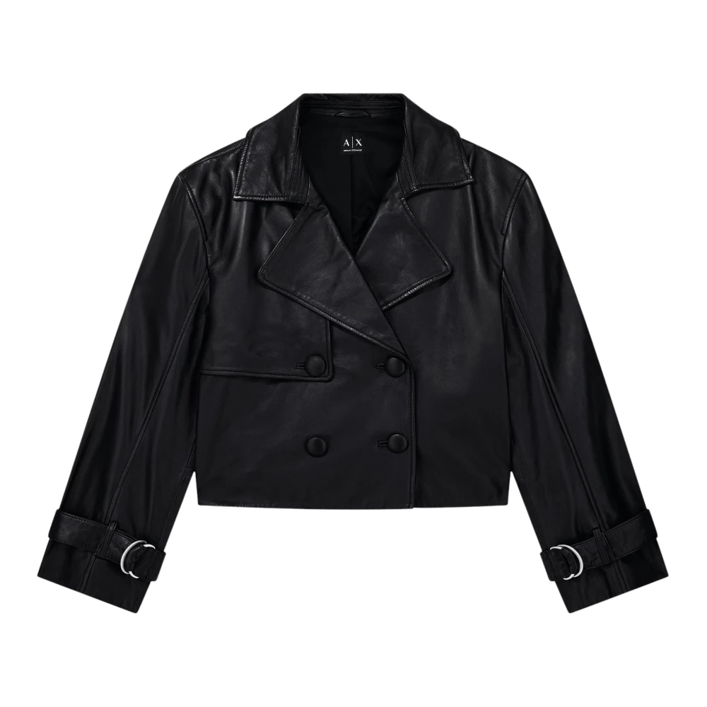 Armani Exchange Short Leather Jacket - Female - Leather Jackets - Black - M - Jackets