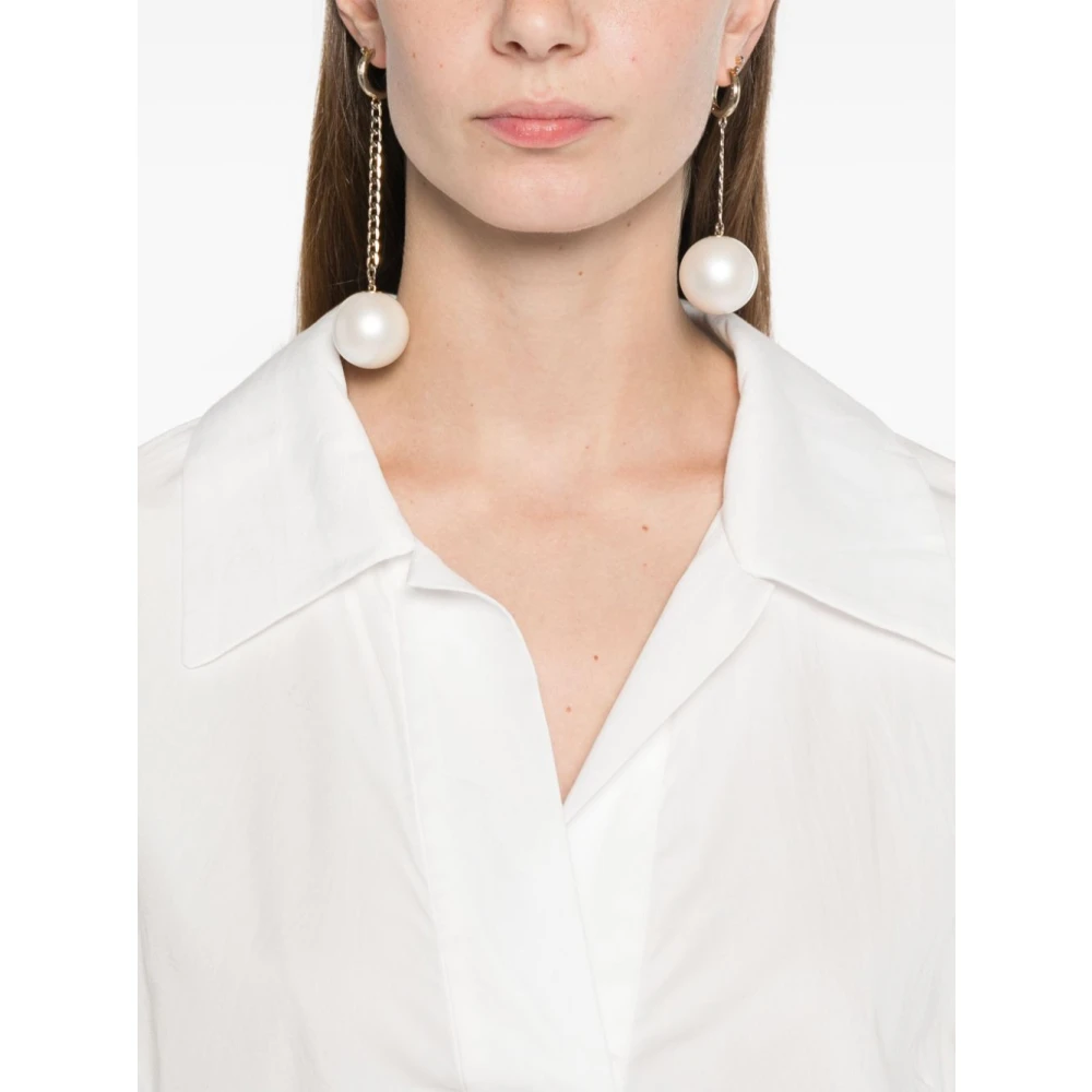 Dries Van Noten Katoenen V-hals Blouse met Kraag White Dames